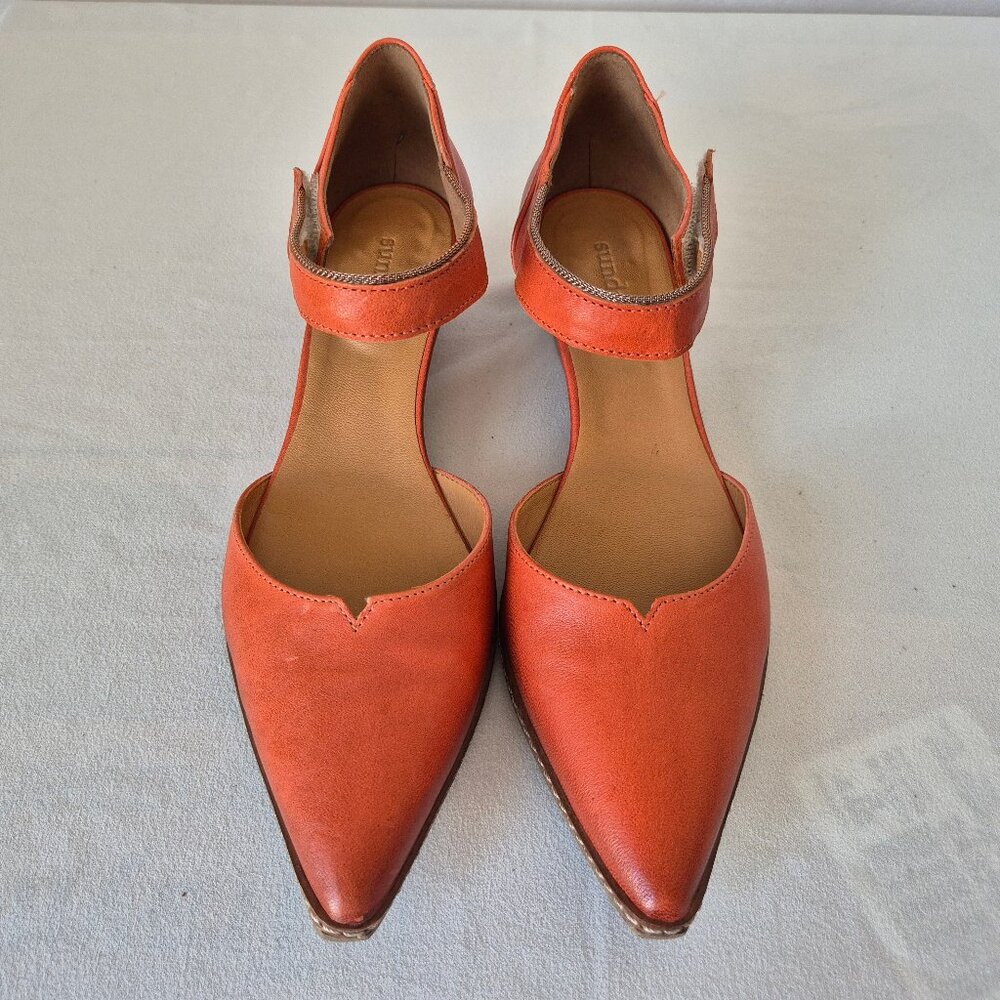 Sundance Coralise Made in France Orange Leather Mary Jane Shoes Hook Loop - Picture 3 of 11